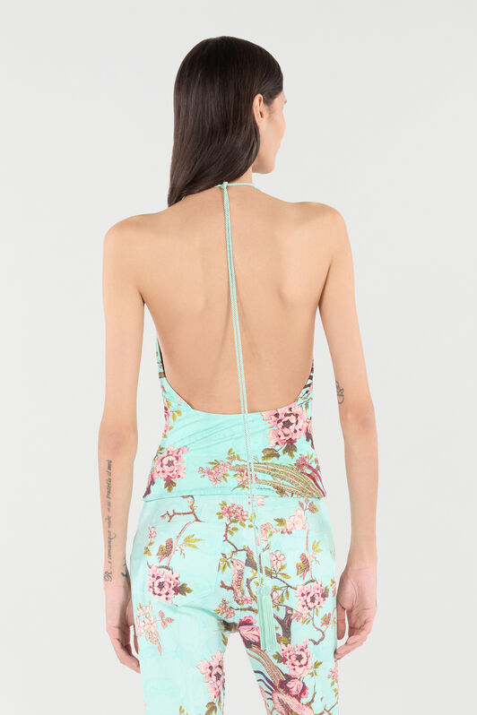 RC Top With Oriental Bird Print Blue/Pink VKT612-LNP76