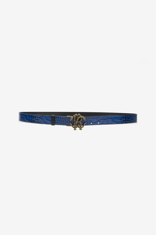 RC Blue Croc-Embossed Logo Belt With Monogram RC RC Blue Croc-Embossed Logo Belt With Monogram RC BLACK/BLUE QOC00C-PZO34
