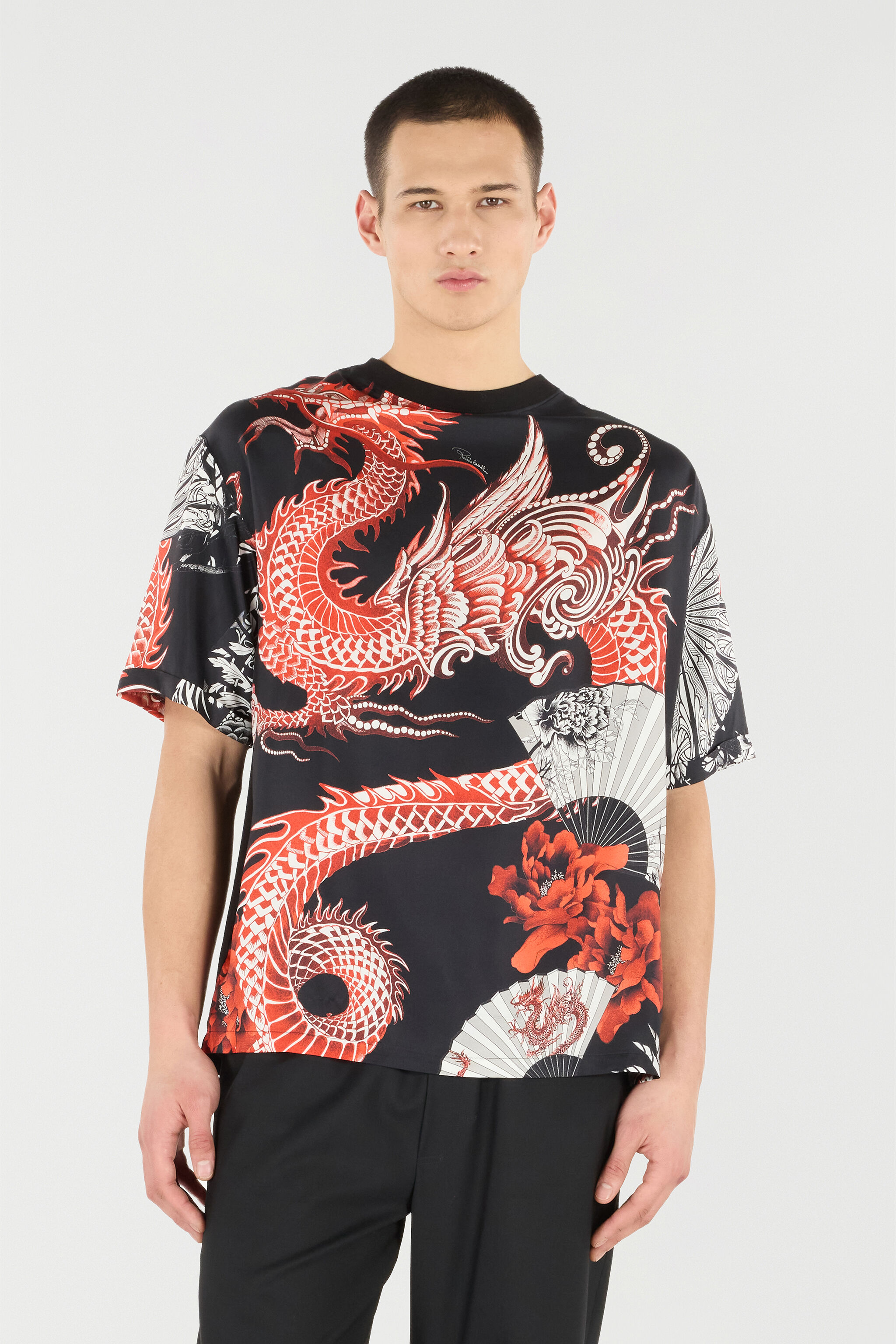 RC Silk And Cotton T-Shirt With Dragon RC Silk And Cotton T-Shirt With Dragon Black/Red VNT62F-OZP75