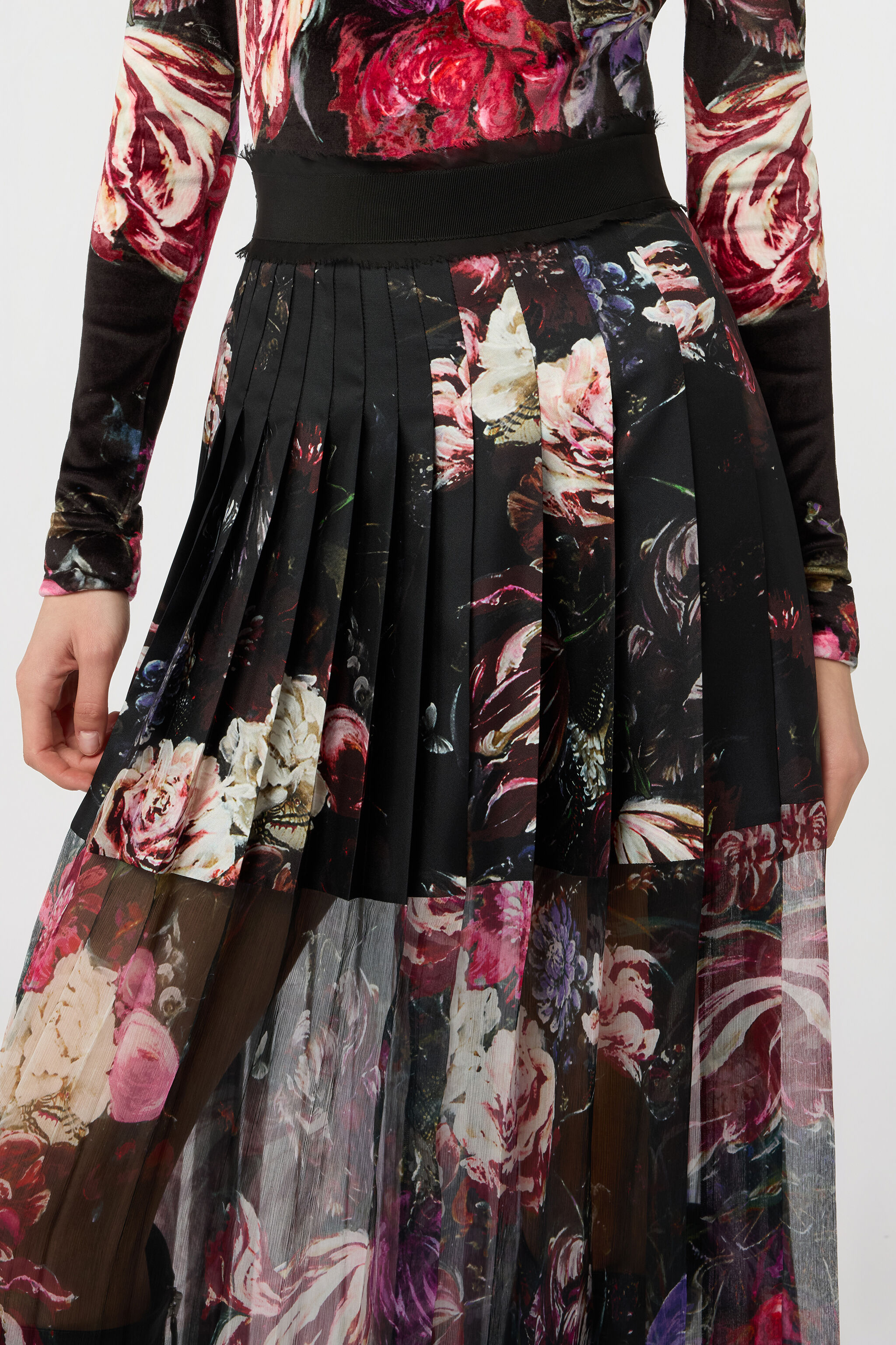 RC Falda De Seda Estampado Fiammingo Flowers BLACK/PINK XWT300-OZT77
