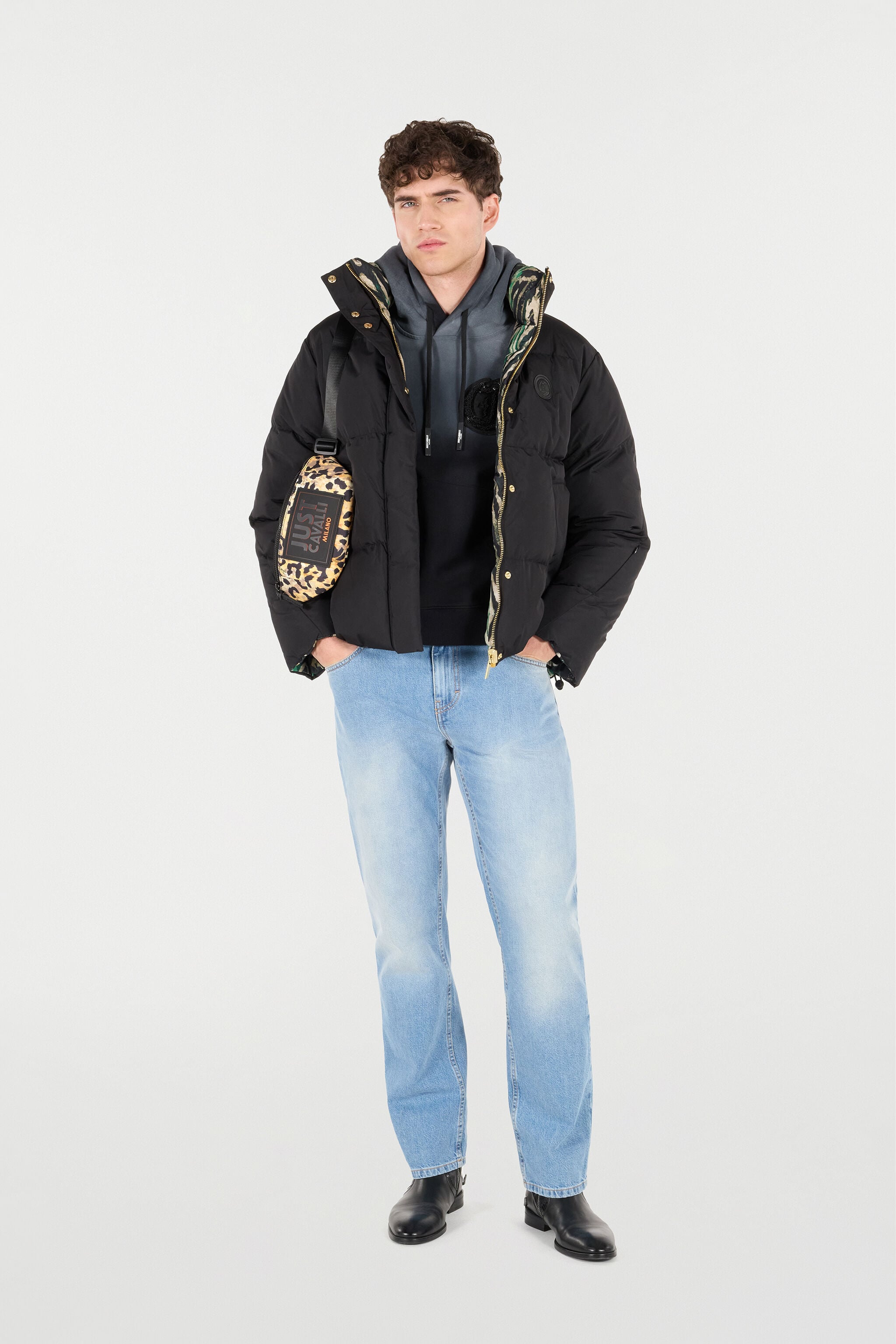 JC High-Neck Puffer Jacket With JC Monogram JC High-Neck Puffer Jacket With JC Monogram Black TFT158-TF225