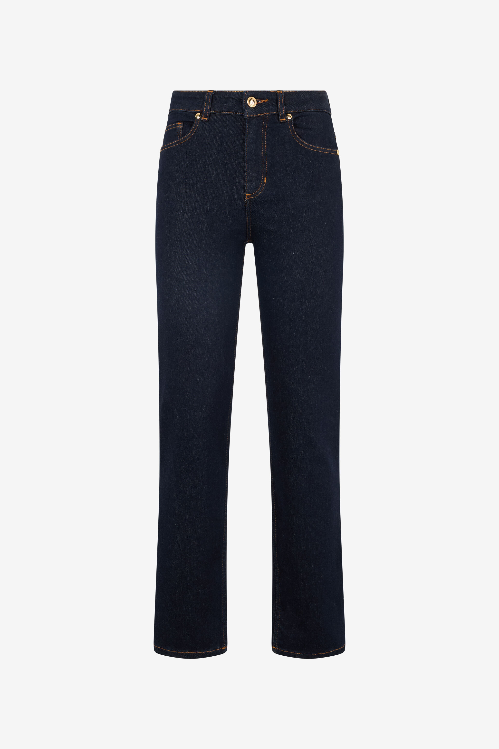 2001AW roberto cavalli トロンプルイユ ストレートデニム Straight-Leg Jeans With Embroidered Logo in Dark blue for Women