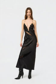 RC Robe En Soie Noire Avec Découpes En Dentelle BLACK XWT147-SE041