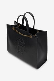 RC Sac D'Épaule En Cuir Noir Avec Monogram RC BLACK ROB00K-PZ098