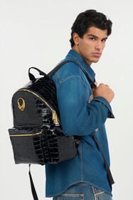 RC Roar Black Leather Backpack BLACK WRB001-PZ975