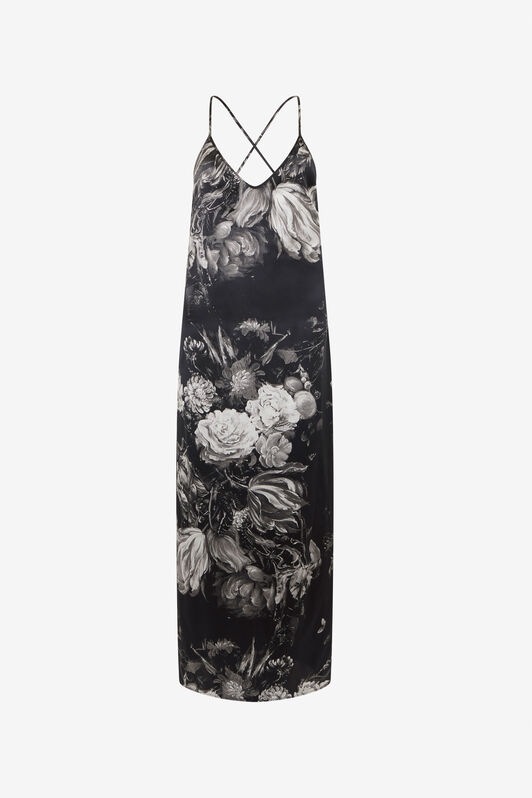 RC Vestido lencero de seda con estampado Fiammingo Flowers BLACK/GREY XWT144-SZT77