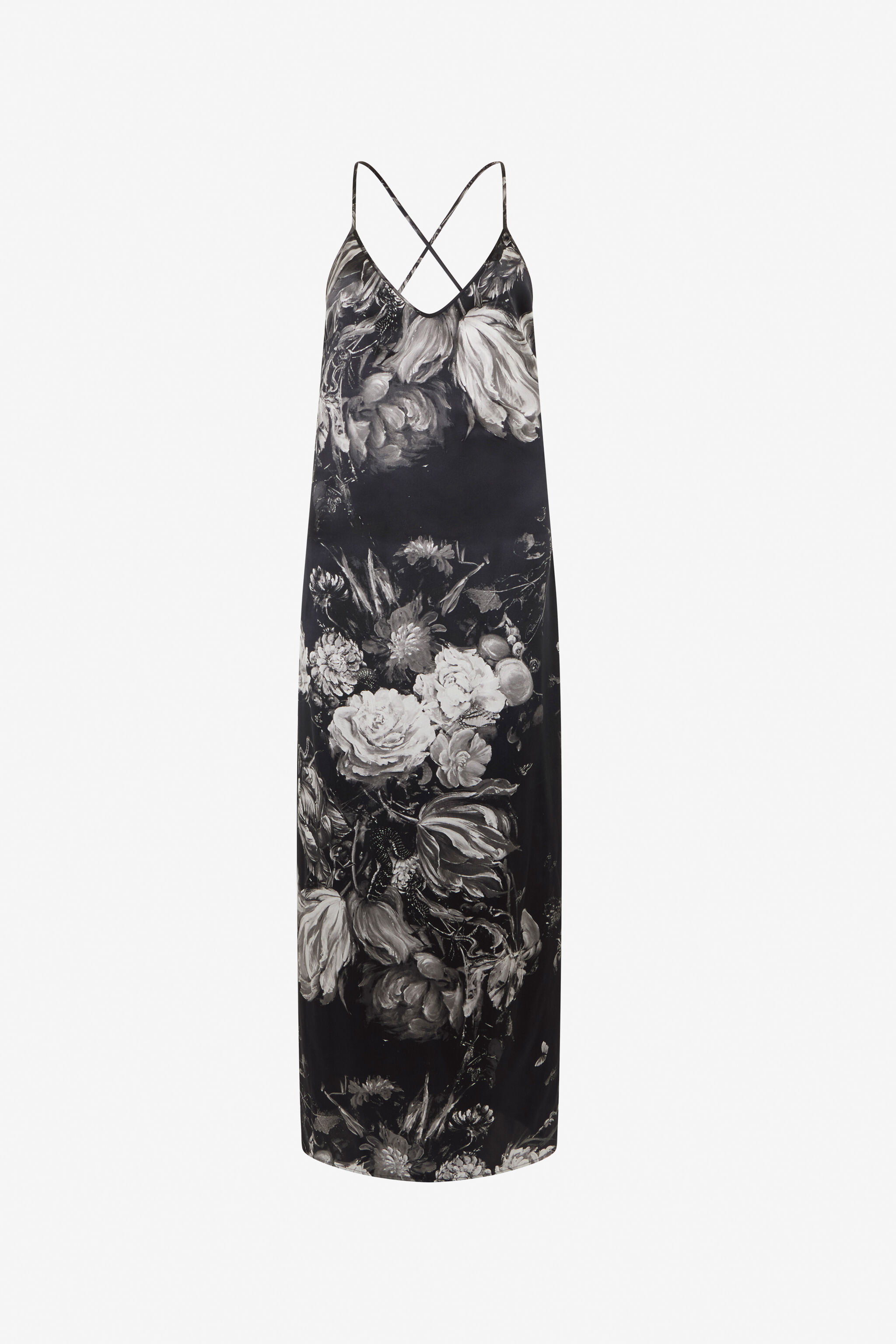 RC Vestido lencero de seda con estampado Fiammingo Flowers BLACK/GREY XWT144-SZT77