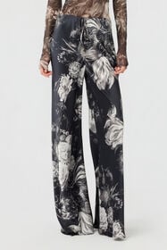 RC Silk Trousers with Fiammingo Flowers Print BLACK/GREY XWT201-SZT77