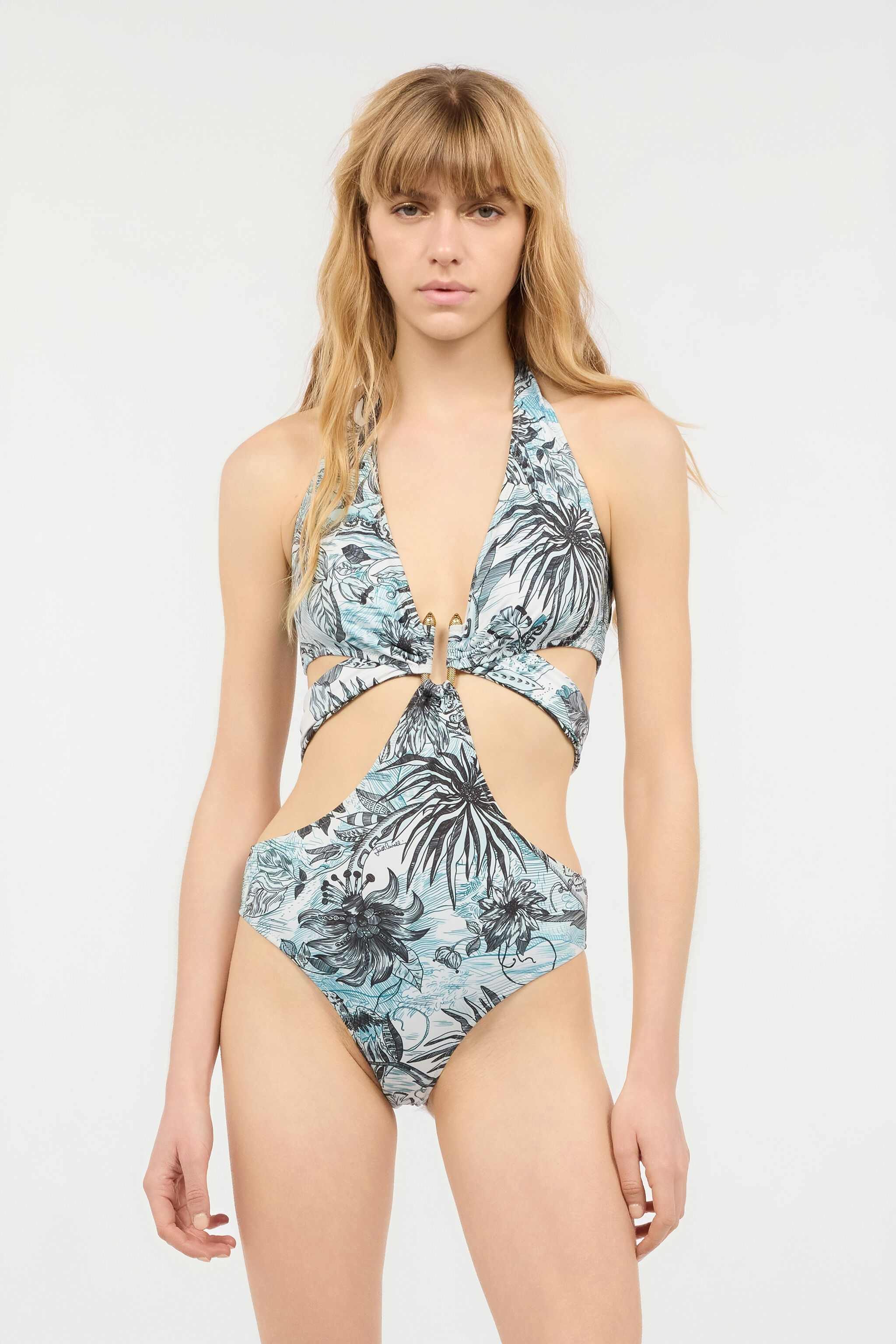 JC Swimsuit With Cut-Out And Jungle Print JC Swimsuit With Cut-Out And Jungle Print Light blue UFM022-UF272