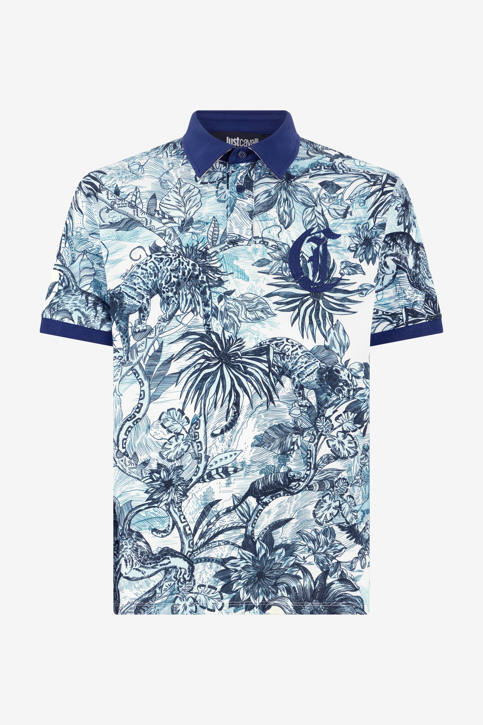 JC Polo Shirt With Jungle And Monogram Print Light blue UFT019-UF039