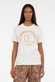 JC White T-shirt with logo and studs WHITE/GOLD VFT180-VF303