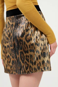 RC Leopard-Print Sequin Mini Skirt NATURAL WKT308-VXQ71