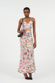 RC Long Silk Dress with Florentine Flowers Print BEIGE WQT110-RYR29