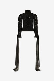 RC Cropped Braided Knit Top With High Neck BLACK XWM606-MQ015