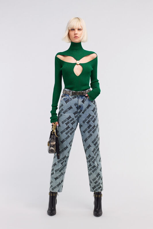 JC Just Cavalli Ribbed Lurex Pullover Grün RKM662-RK356