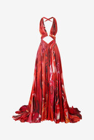 RC Langes Kleid Mit Print Rose Und Cut-Out Rot UKT158-CTN48