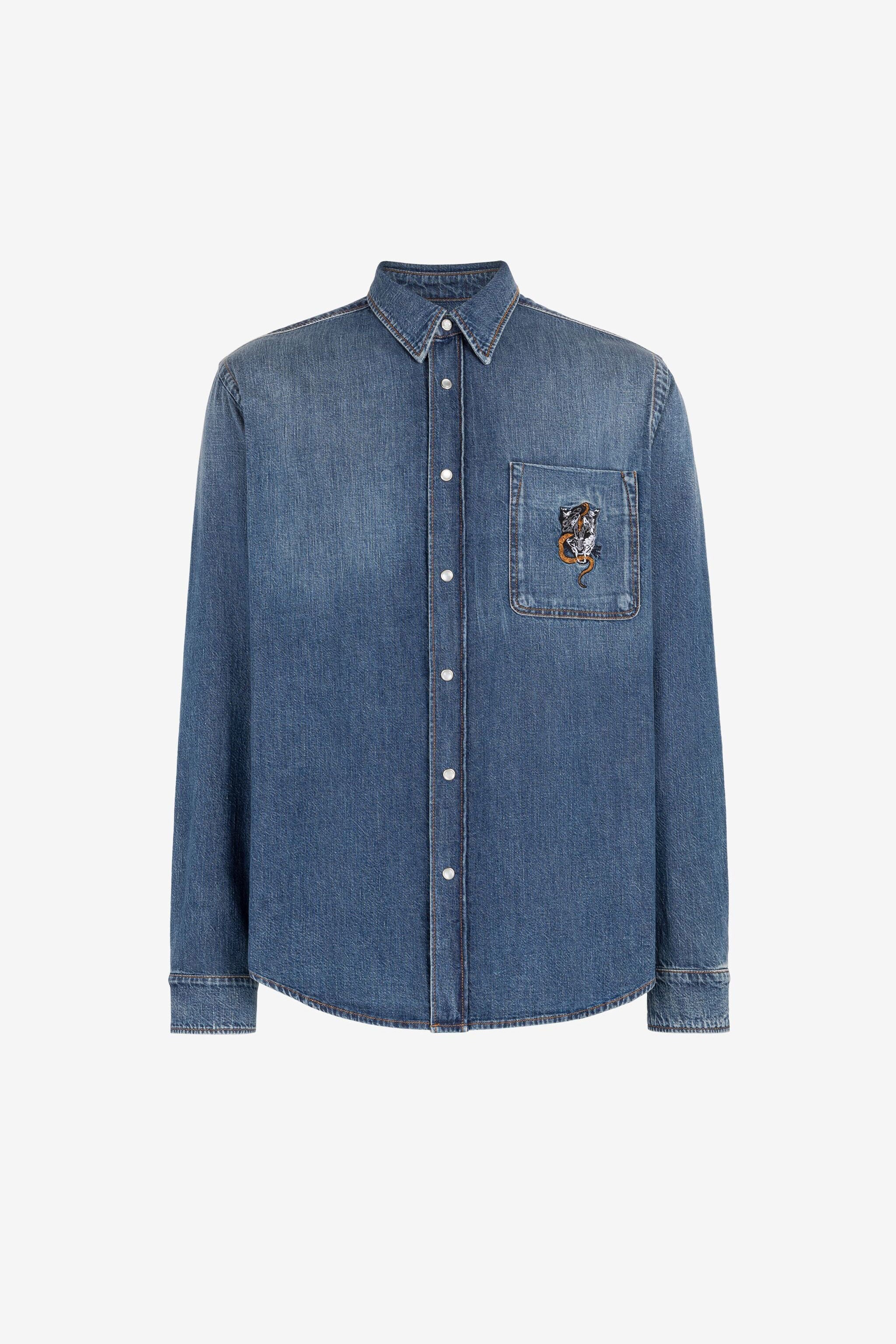 RC Serpentine Jaguar-Embroidered Denim Shirt RC Serpentine Jaguar-Embroidered Denim Shirt Dark blue PRJ766-DL001