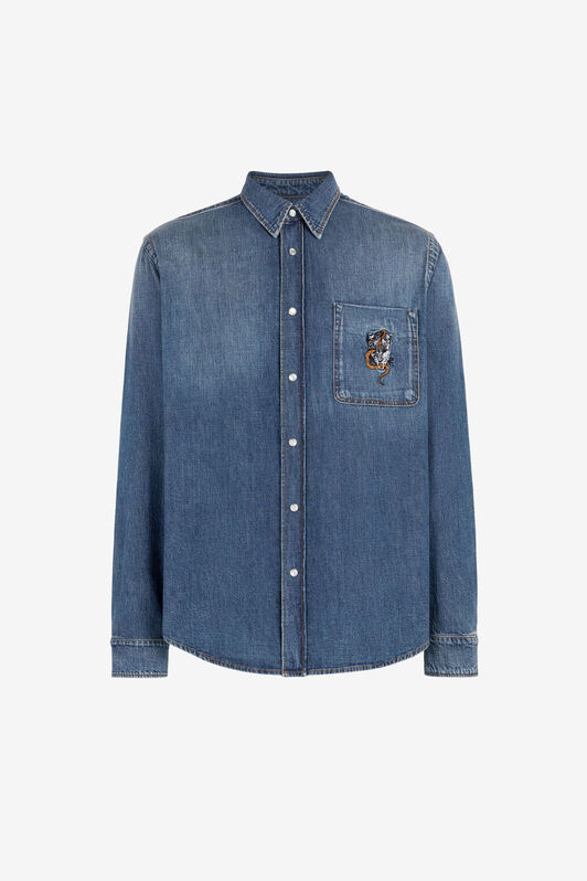 RC Serpentine Jaguar-Embroidered Denim Shirt RC Serpentine Jaguar-Embroidered Denim Shirt Dark blue PRJ766-DL001