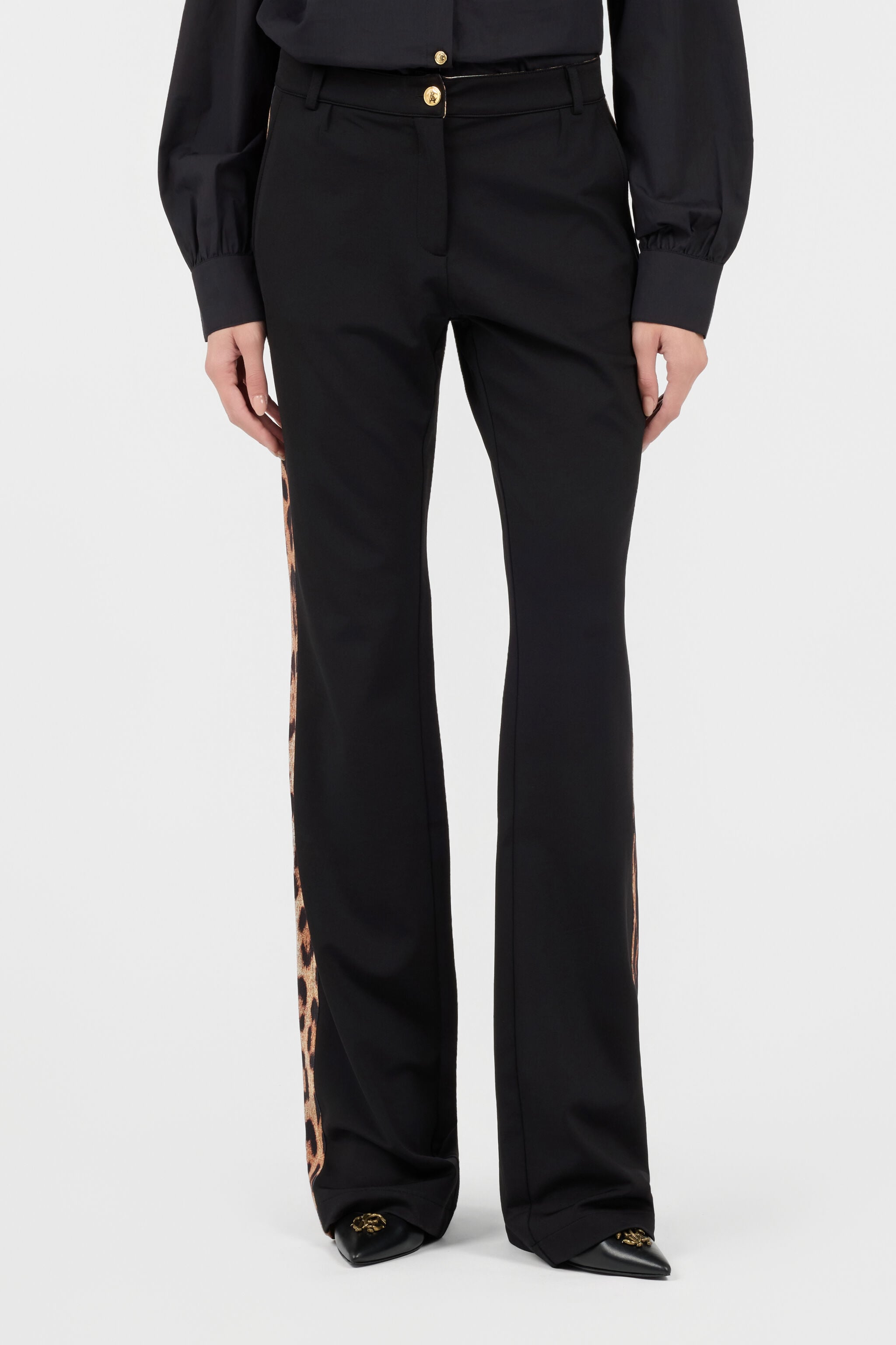 RC Black Flare Trousers Leopard Side Panels BLACK TOT20A-FT223