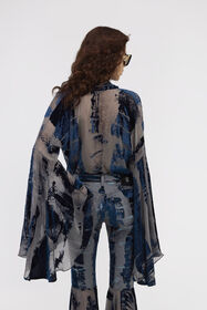 RC Blusa astratta blu navy con fiocco al collo Blu scuro RWT701-VL041
