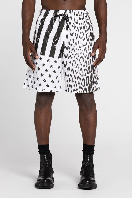 RC Leopard Flag-Print Track Shorts RC Leopard Flag-Print Track Shorts Black/White QRT224-CH061