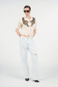 RC Wool Cardigan with Tiger Embroidery IVORY WKM902-MQ014