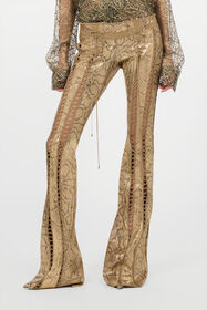RC Gold Leather Pants with Python Print and Cut-Out Details GOLD WWP203-PN053
