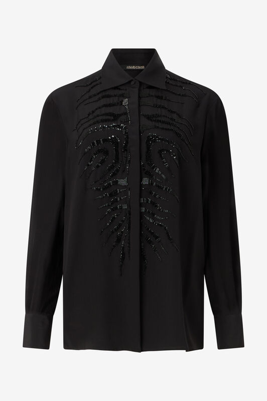RC Camisa de seda con bordado de cebra RC Camisa de seda con bordado de cebra Negro UKR709-SY001