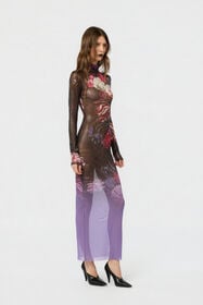 RC Vestido De Tul Laminado Con Estampado Fiammingo Flowers BLACK/PINK/LILLA LAM XWT134-TLT87