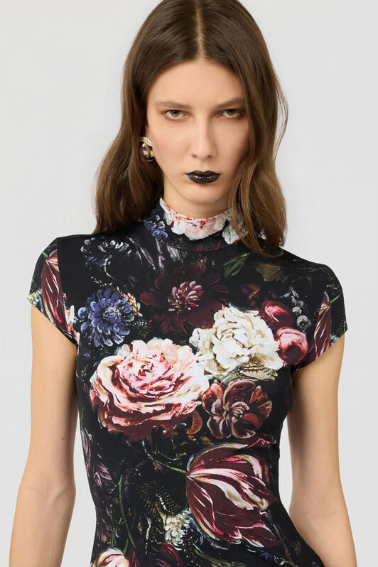 RC Fiammingo Flowers Print Minikleid BLACK/PINK XWT135-LNT77