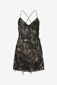 RC Mini Dress with Fur Print on Destroyed-Effect Lace BLACK/BEIGE XWT136-7HT79