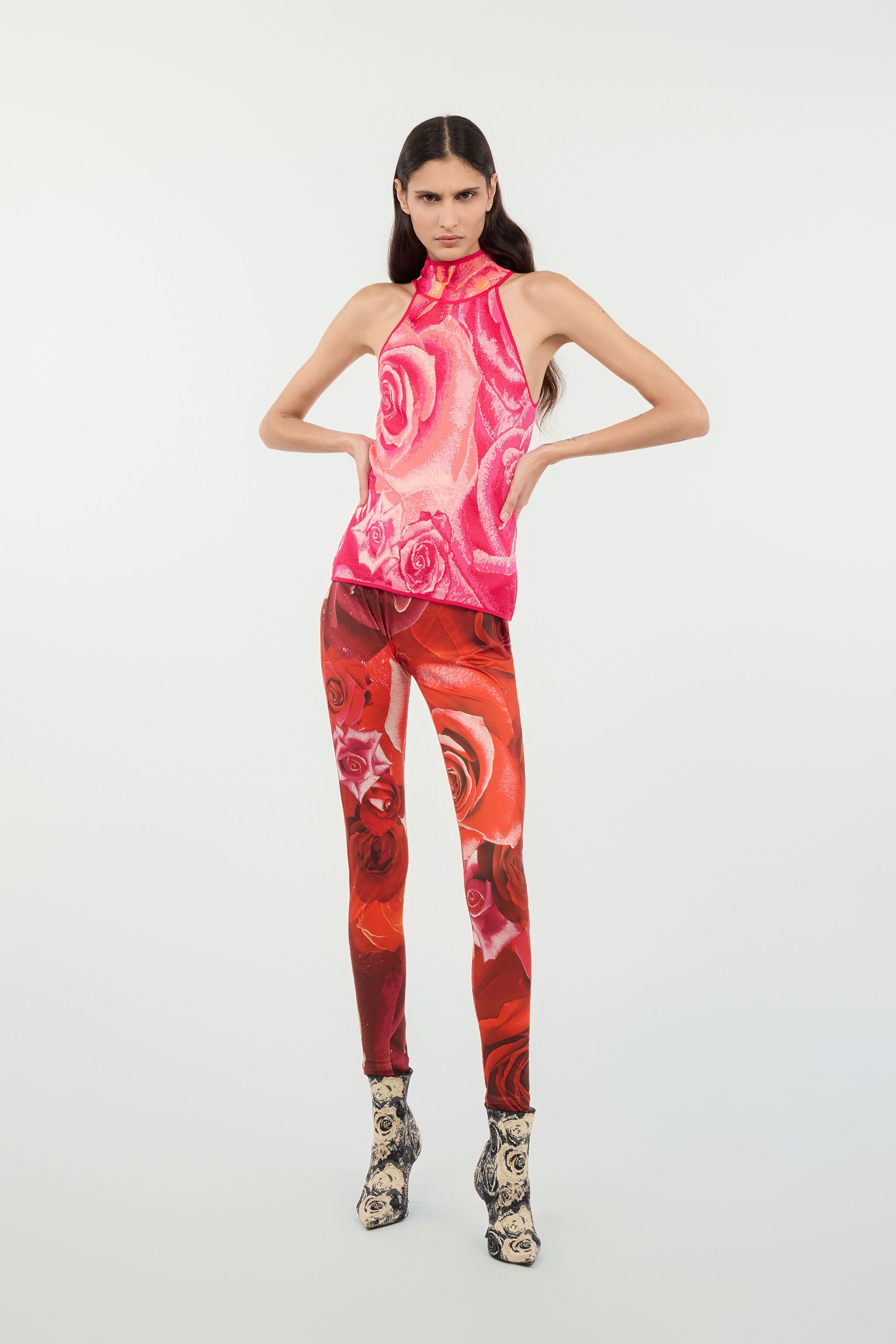 RC Leggings With Garden Rose Print RC Leggings With Garden Rose Print Red UKT25B-OON48