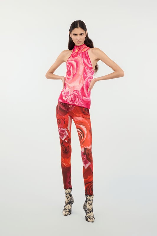 RC Leggings With Garden Rose Print RC Leggings With Garden Rose Print Red UKT25B-OON48