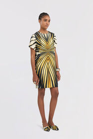 RC Ray Of Gold Print Silk Mini Dress Gold TKT101-4QM33