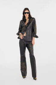 RC Pantaloni In Pelle Con Rose Traforate Nero UKP200-PN106