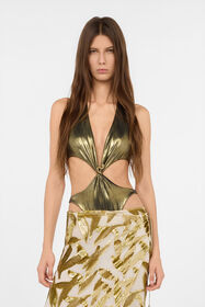 RC Costume Intero Dorato Con Serpente e Cut-out GOLD WWW006-JE032