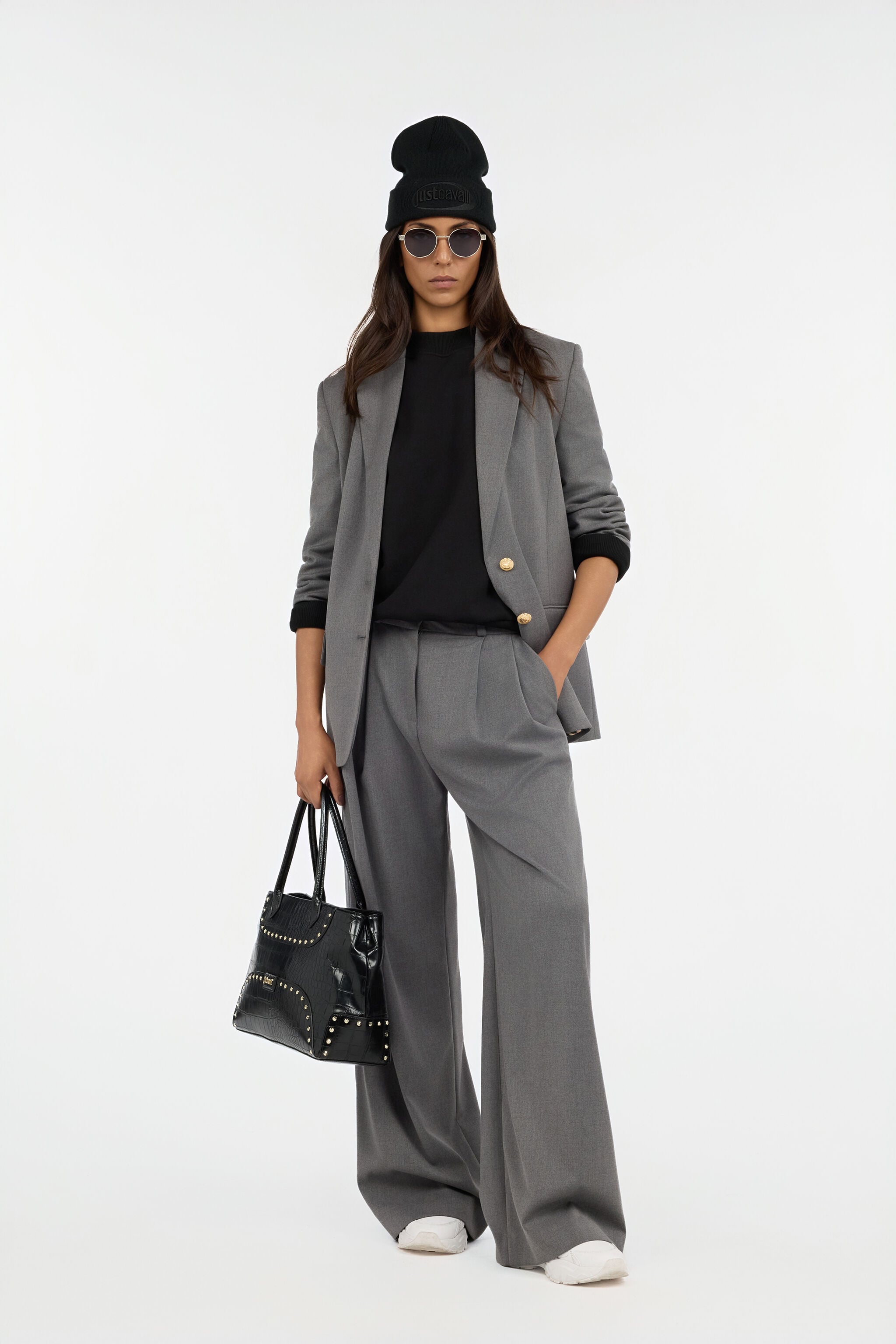JC Grey Pleated Wide Leg Trousers GRIGIO MELANGE VFT148-VF227