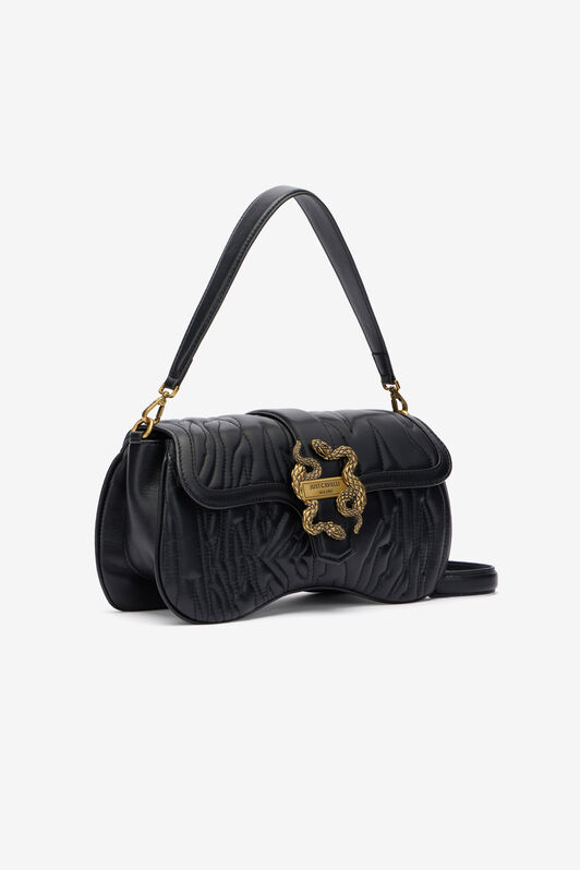 JC Black Quilted Shoulder Bag with Snake Buckle BLACK UFB028-UF397