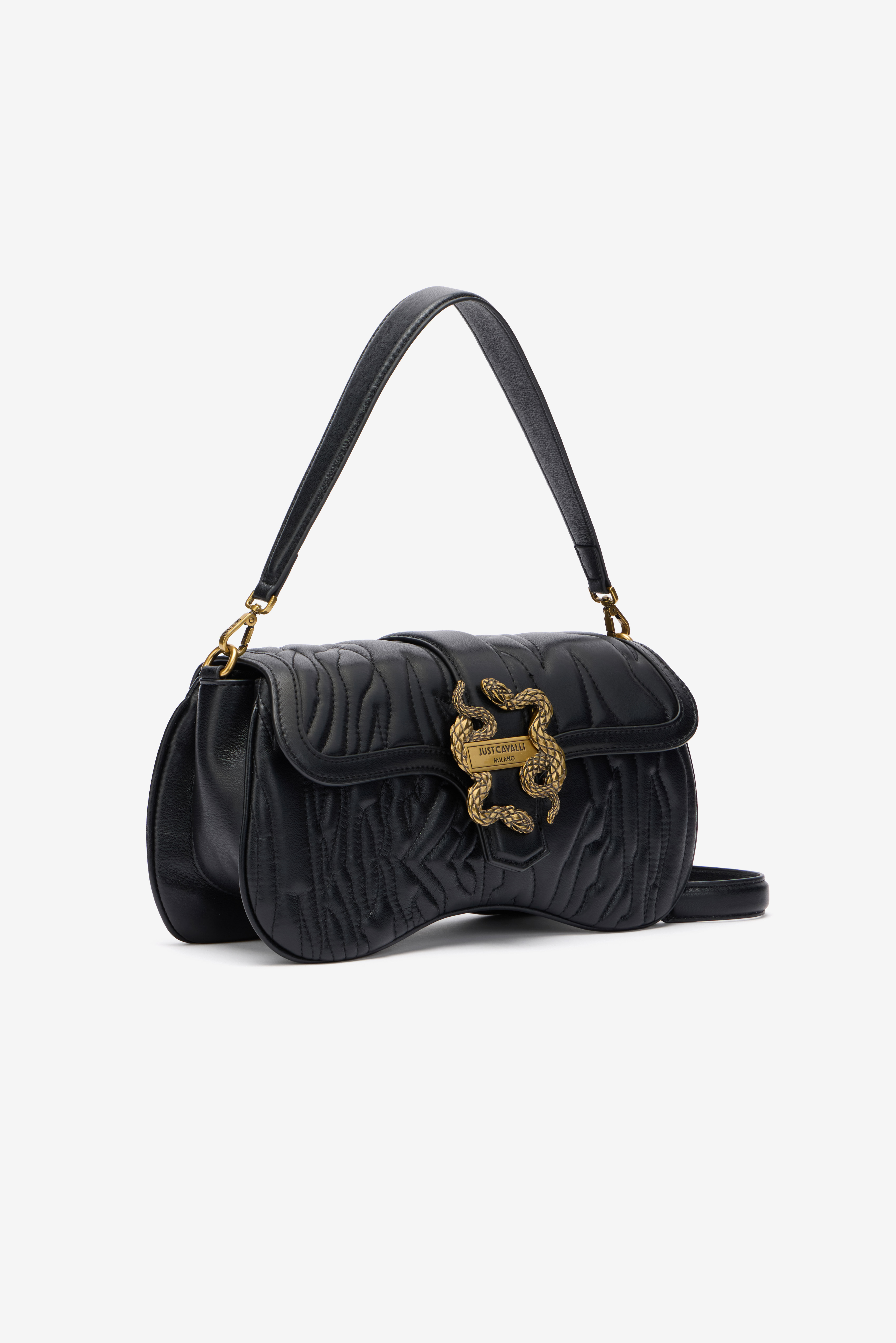 JC Black Quilted Shoulder Bag with Snake Buckle BLACK UFB028-UF397