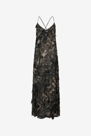 RC Midi Dress with Fur Print on Destroyed-Effect Lace BLACK/BEIGE XWT102-7HT79