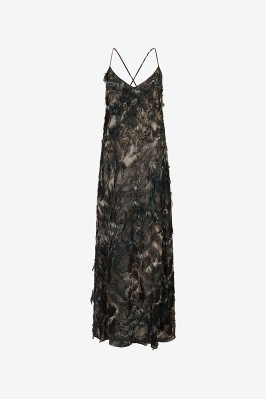 RC Midi Dress with Fur Print on Destroyed-Effect Lace BLACK/BEIGE XWT102-7HT79