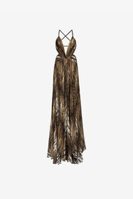 RC Tiger-Print Silk Maxi Dress Brown QKT195-CTG77