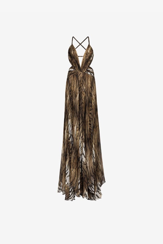 RC Tiger-Print Silk Maxi Dress RC Tiger-Print Silk Maxi Dress Brown QKT195-CTG77