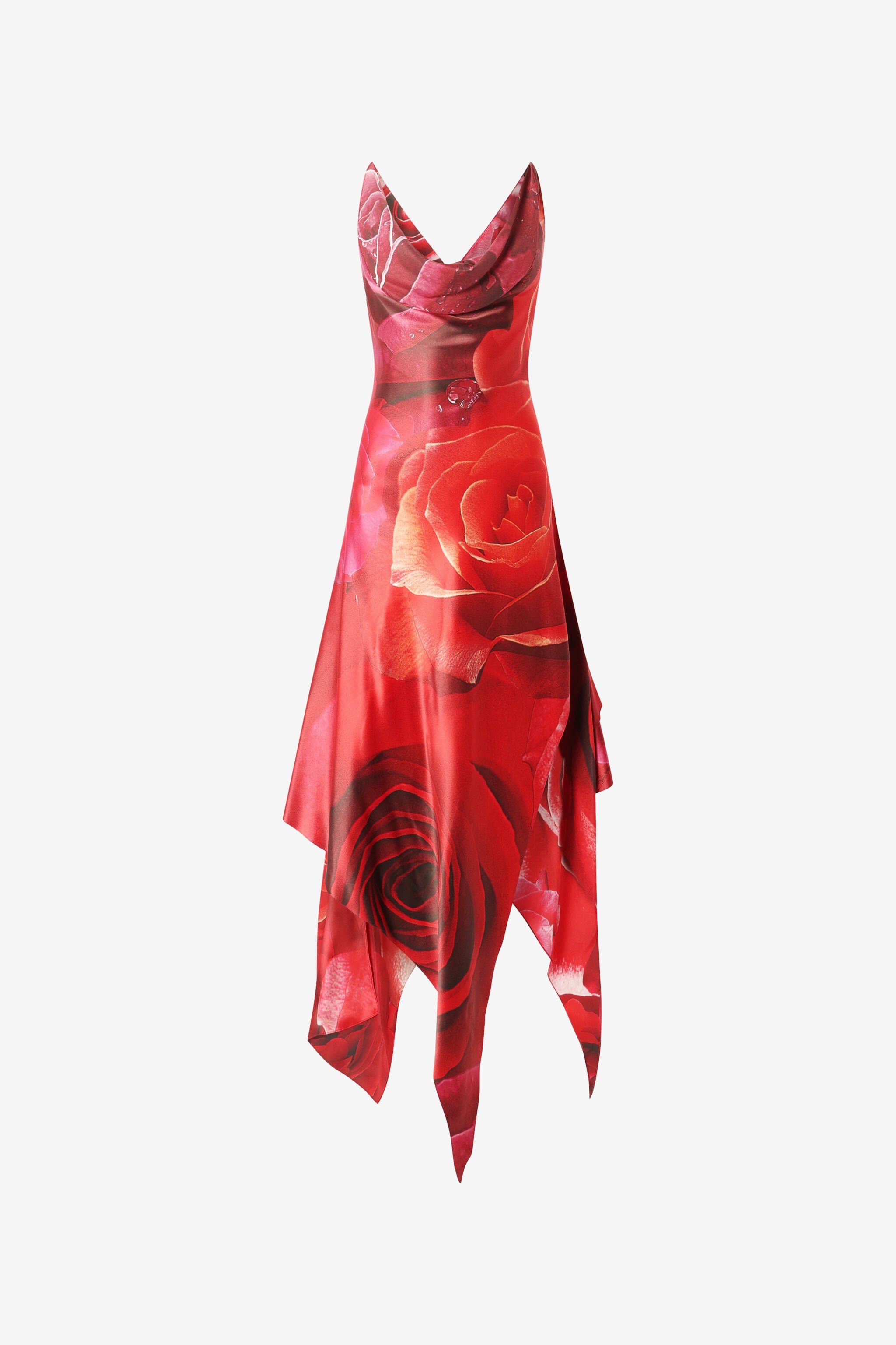 RC Dress With Asymmetric Skirt And Rose Print RC Dress With Asymmetric Skirt And Rose Print Red UKT116-RYN48