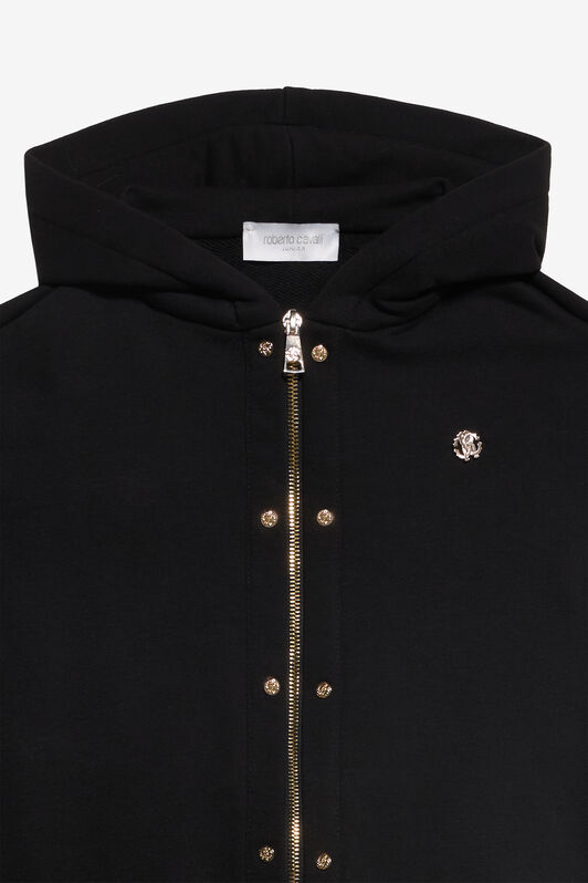 JU Schwarzer Hoodie mit goldenem Knopf BLACK XJT66K-CF050