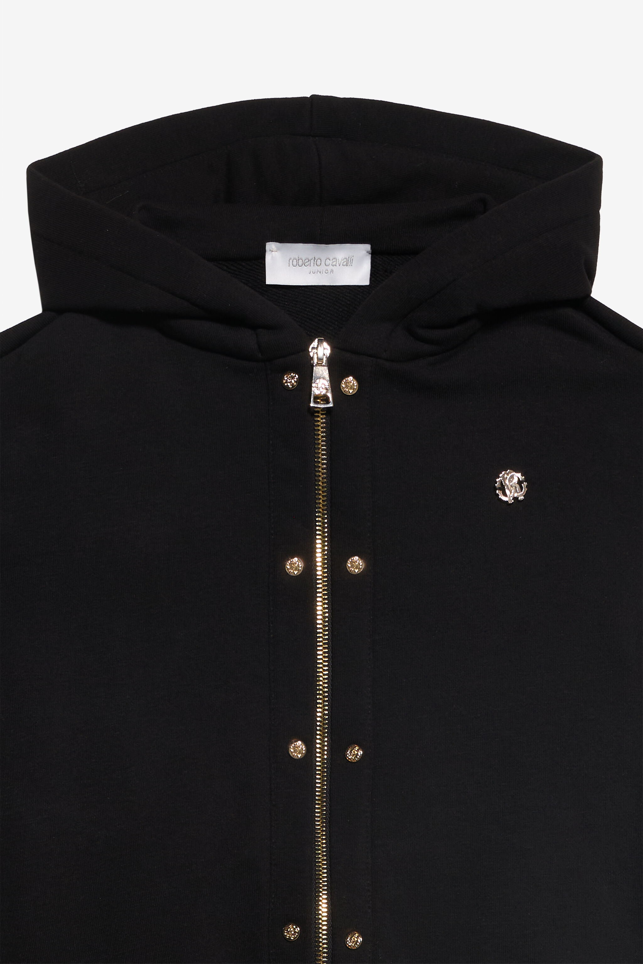 JU Schwarzer Hoodie mit goldenem Knopf BLACK XJT66K-CF050