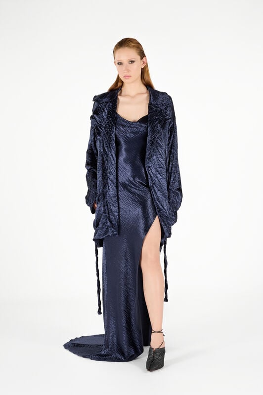 RC Crinkle Effect Belted Jacket RC Crinkle Effect Belted Jacket Dark blue UWT400-TO009