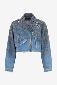 JC Cropped Denim Jacket With Rhinestones Light blue UFT195-UF261