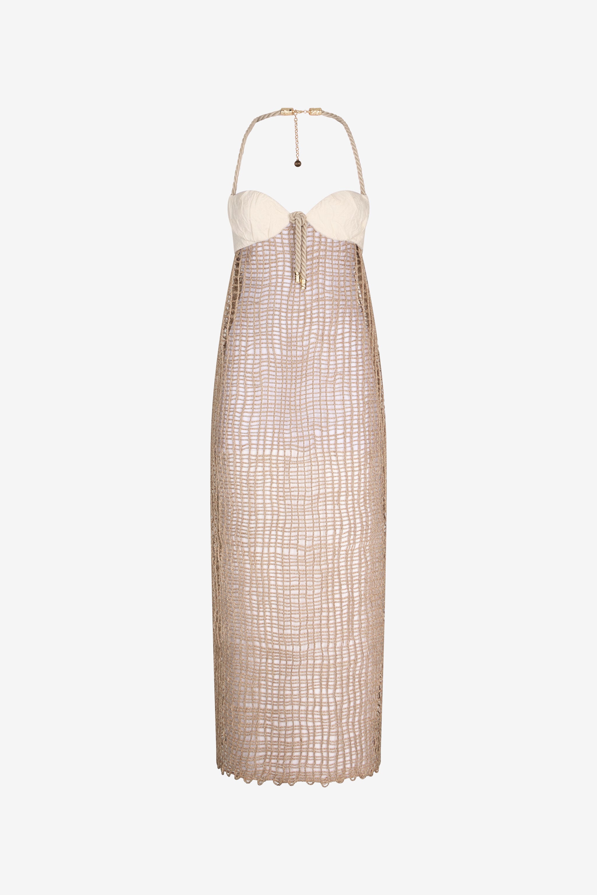 RC Rope fishnet Detail Long Dress RC Rope fishnet Detail Long Dress Light Brown UWR144-FY073