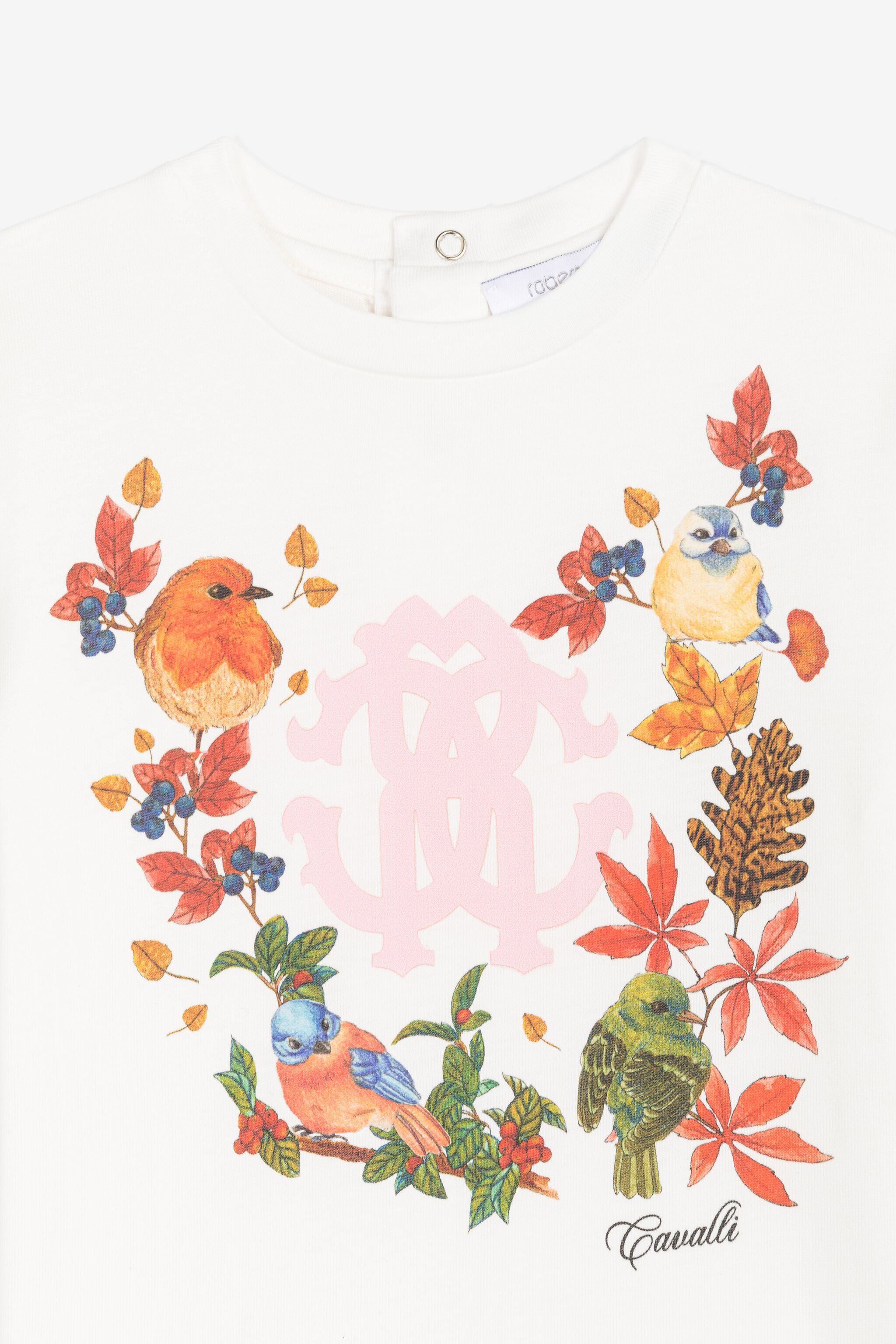 JU T-shirt en coton à imprimé oiseaux JU T-shirt en coton à imprimé oiseaux Blanc RJT60J-JD001